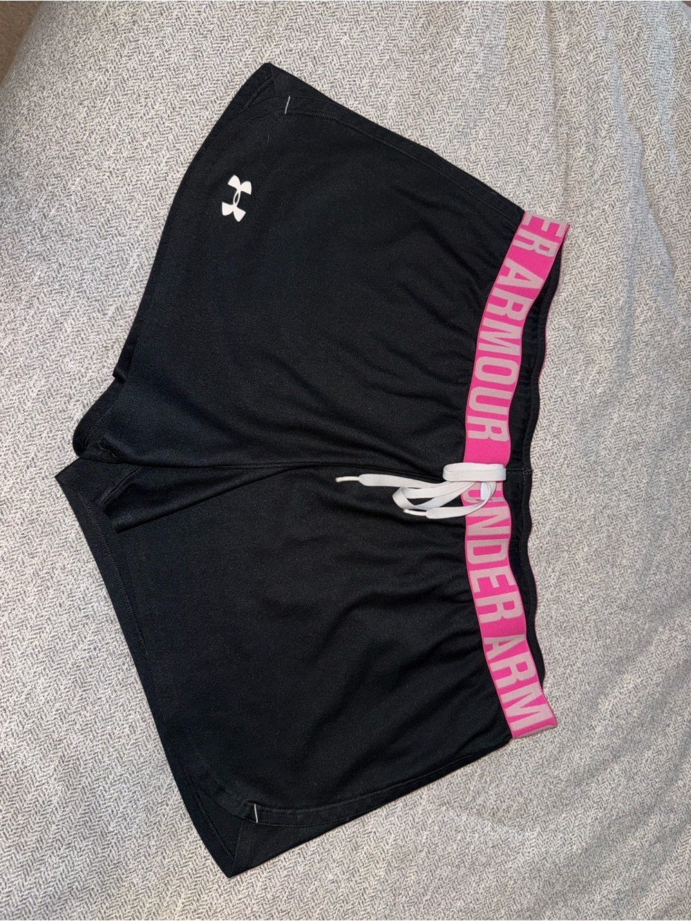 Under Armour Black Athletic Shorts with Pink Branded Waistband